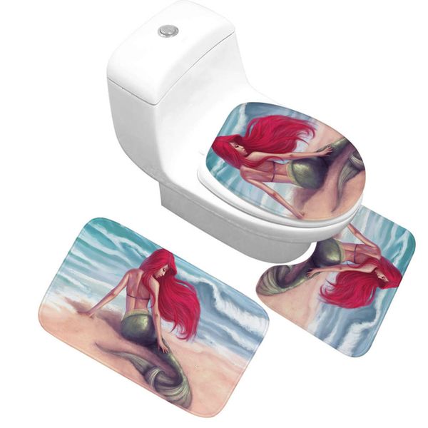 

air bag mermaid toilet bathroom door mat three piece set can't shed hair toilet u-shaped carpet floor mat