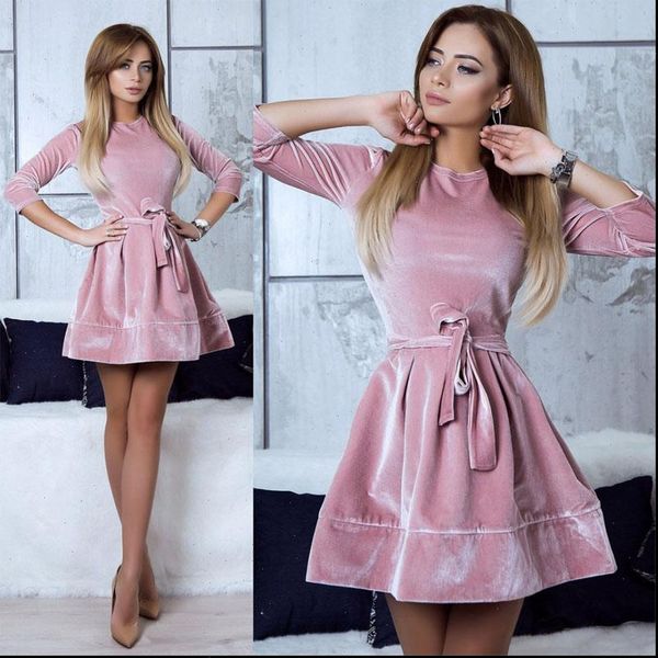 

winter dress 2021 pink velvet party dress womens casual sleeping beauty autumn highest dress womens, Black;gray