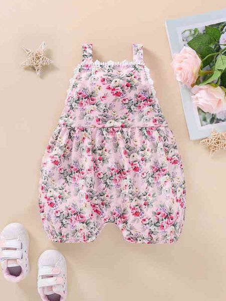

baby floral print guipure lace detail cami romper she, Blue
