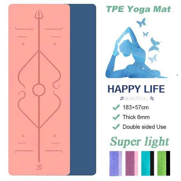 

yoga mats beginners 6mm tpe rubber pink thin mat for women non slip with position line exercise home workout pilates gym