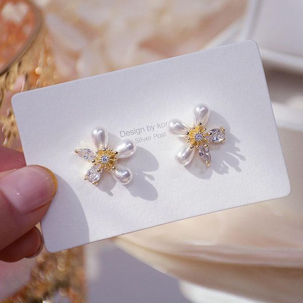 

stud exquisite bling crystal flowers earrings for women designer creativity luxury jewelry zircon s925 needle gift, Golden;silver