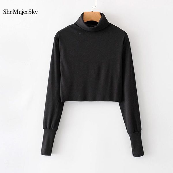 

women's blouses & shirts shemujersky women turtleneck knitted blouse long sleeve black short 2021 elastic womens blusas, White