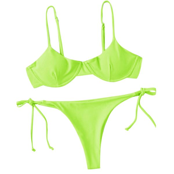 

summer ladies split swimwear set adults women solid color/printing lace up backless bikini swimsuit for travel vacation, Black