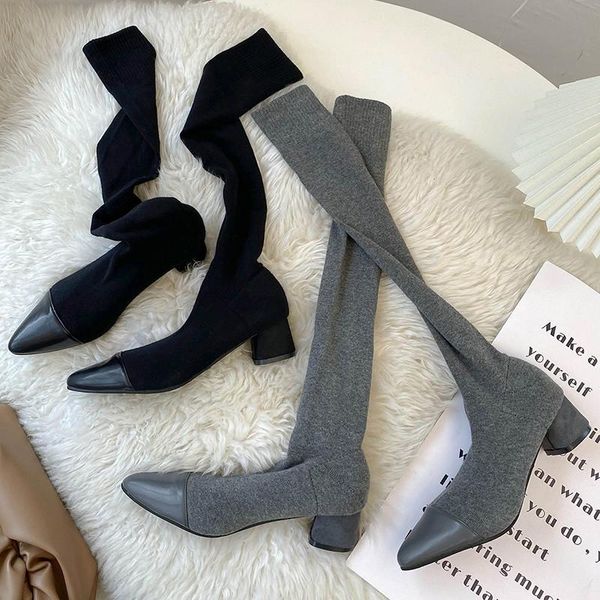 

boots 2021pointed toe shoes ladies high luxury designer thigh heels women stockings gothic, Black