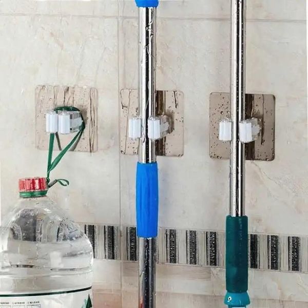 

hooks & rails multi-purpose mop holder wall mounted organizer rack brush broom hanger hook kitchen bathroom waterproof self-adhesiv