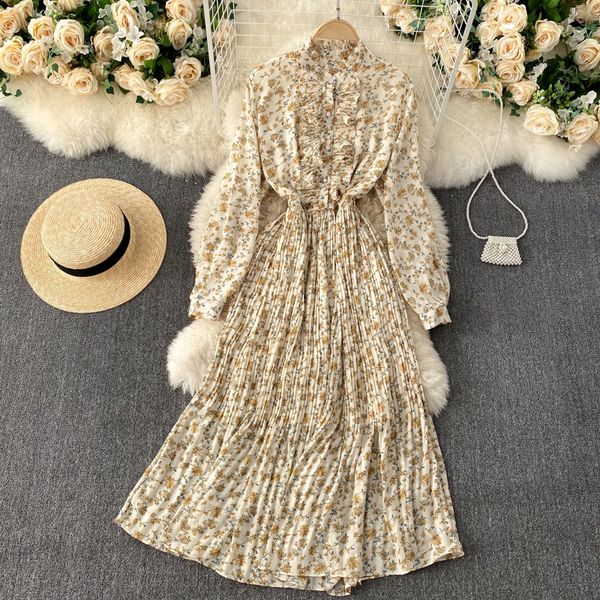 

new elegant ruffles floral print women summer long sleeve female es 2021 spring chiffon vestidos i0vw, Black;gray
