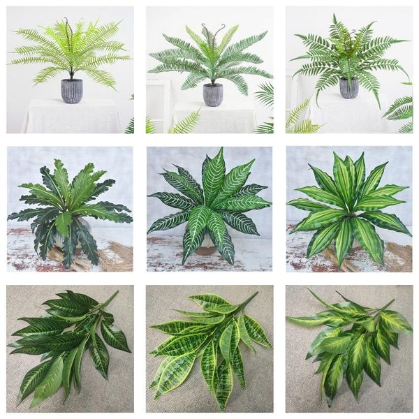 

palm plastic artificial plants for home decor green tropical garden decoration fake leaves grass plant bonsai decoration