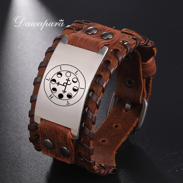 

bangle dawapara nigth and moon goddess lilith solomon magic charm leather bangles for men talisman adjustable bracelet, Black