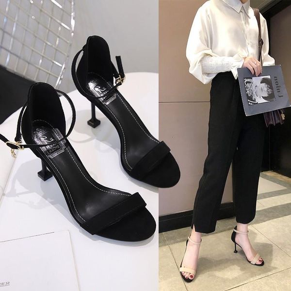 

thin heel all-match black buckle student 2021 cat high-heeled fairy sandals