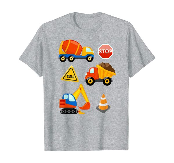 

dump truck excavator cement mixer truck toddler boys kids t-shirt, White;black