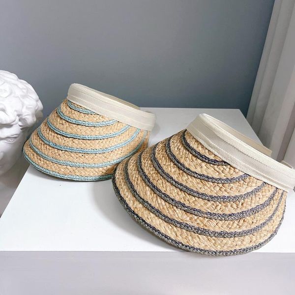 

wide brim hats 202105-2508364 summer handmade raffia grass striped sport without beach sun cap men women leisure hat, Blue;gray