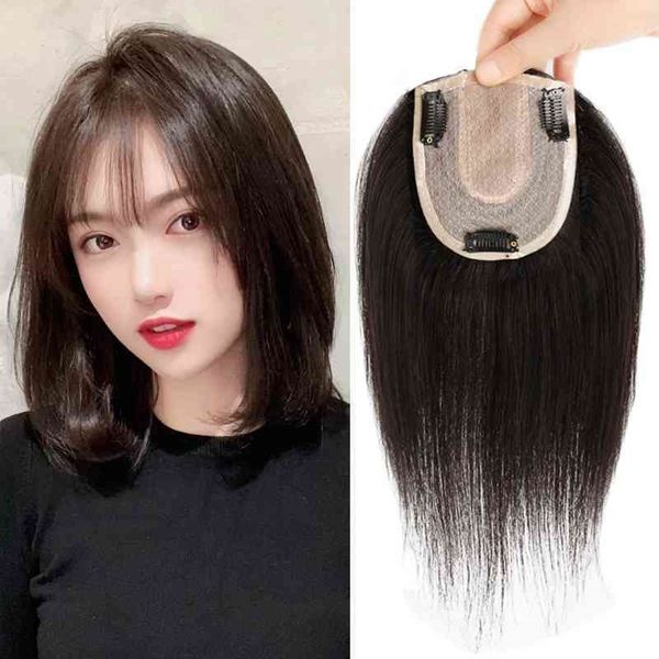 

natural wig female human traceless head long straight covering white hair silk net wig patch, Black