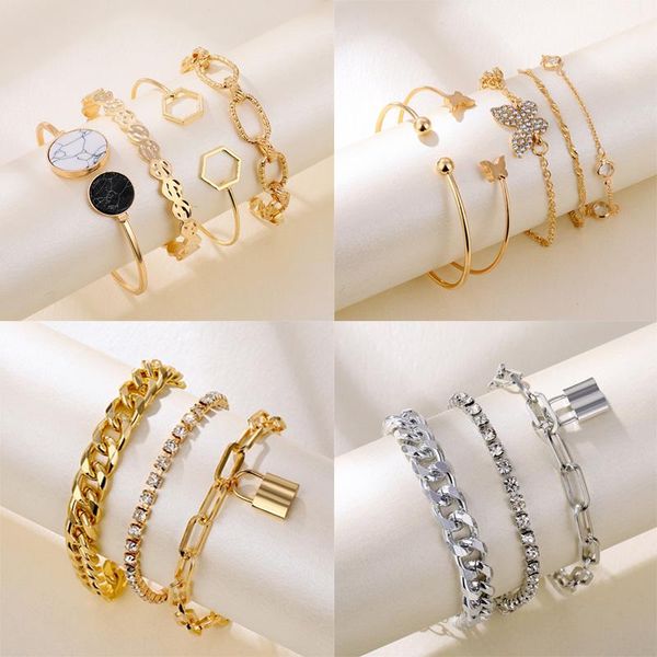 

link, chain boho bracelet set european and american multilayer bracelets simple thick butterfly lock fashion jewelry, Black