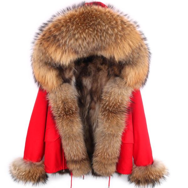 

women's fur & faux natural lining parka coat real winter jacket women raccoon collar warm thick parkas 2021, Black