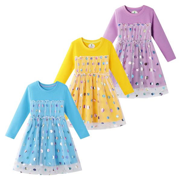 

new princess chiffon dress warm winter girls dresses long sleeve birthday party little girl clothes sequins kids dresses clothes, Red;yellow