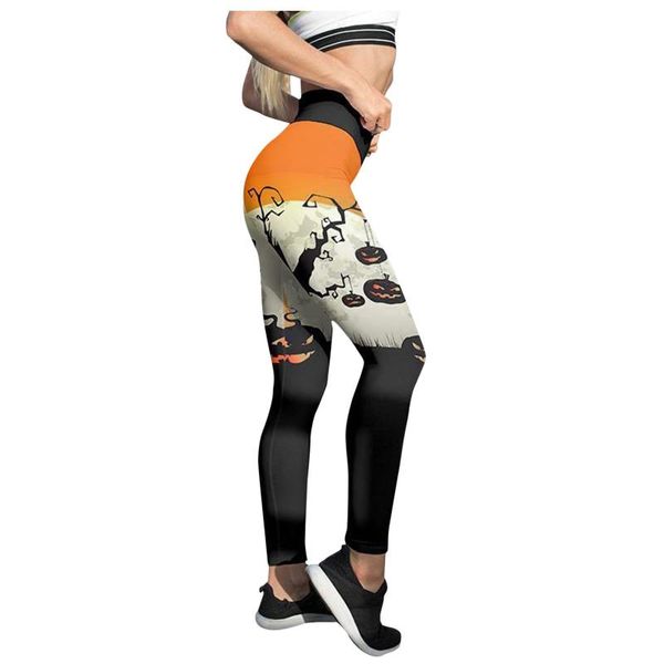 

women's leggings energetic jungle flowers with stripe pattern pumpkin printed legging high waist ankle length bottom drop ship, Black