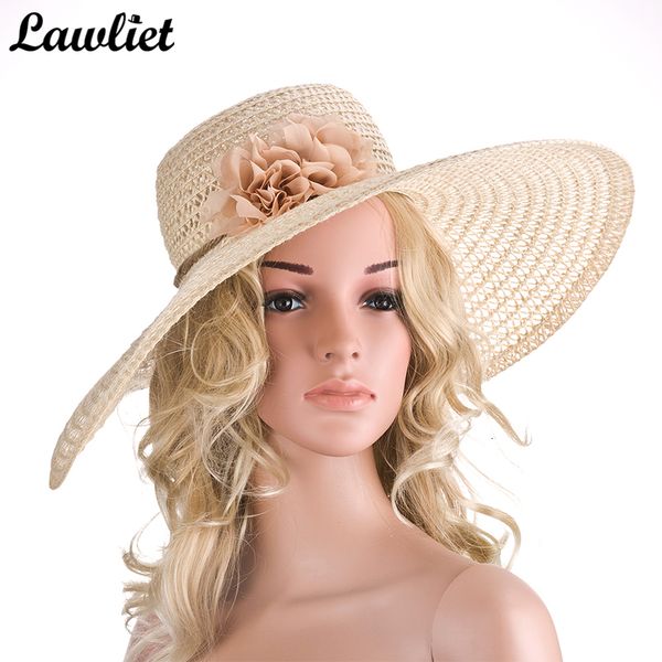 

2021 new large wide brim sun hat for women kentucky derby flower straw summer hats ladies floppy beach cap a261 uu5p, Blue;gray