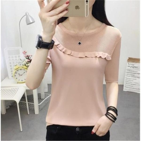 

korean fashion women spring summer style blouses shirts lady casual short sleeve patchwork o-neck blusas women's sweaters, White;black