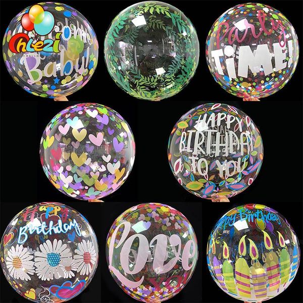 

party decoration 2pcs 20inch transparent bobo clear balloon palm leaf love printing helium balloons wedding birthday baby shower