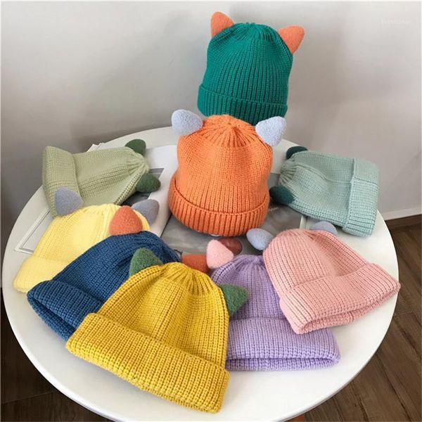 

winter baby hat children 3-8 years old knitted boys and girls cute cat ears woolen hats hoods caps &1, Yellow