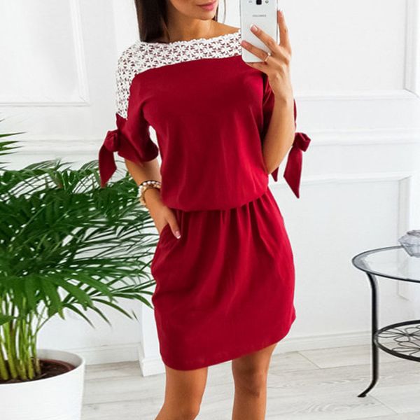 

2021 new women sleeve mini summer hollow out lace patchwork beach casual ladies short es sun vestidos i0w1, Black;gray