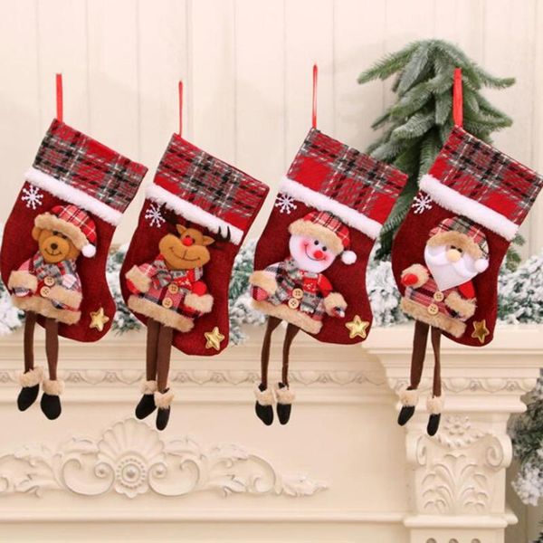 

christmas decorations 1 pcs stockings socks with snowman santa elk bear printing xmas candy gift bag ornament year gifts