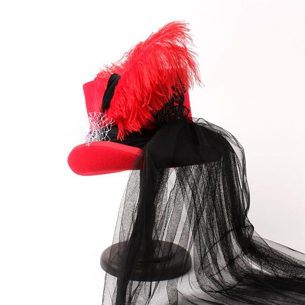 

stingy brim hats 4 size handwork red wool women steampunk fedora hat for lady mad hattermesh traditional beaver party wedding13.5cm, Blue;gray