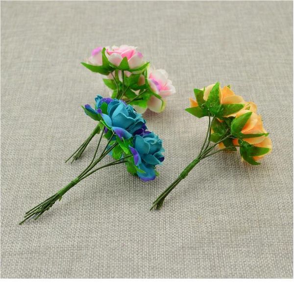 

6pcs silk flower wedding car bridal bouquet roses artificial flower for decoration scrapbooking diy wreaths craft candy jllfxh