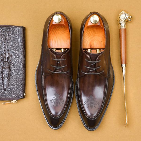 Borboleta Caros Brogue Lace Up Mão Polido Oxford Vestido Formal Negócio Genuine Leather Party Shoes para Homens A86