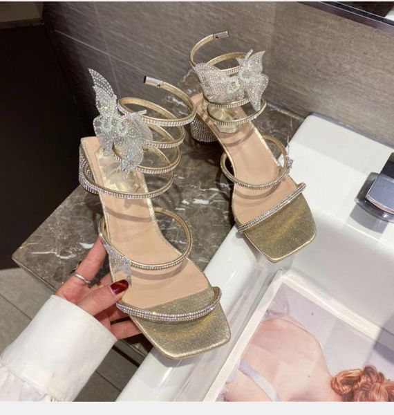 

dress shoes 2021 summer snake torture winding thin heel thick rhinestone bow fairy wind ladies sandals high heels, Black
