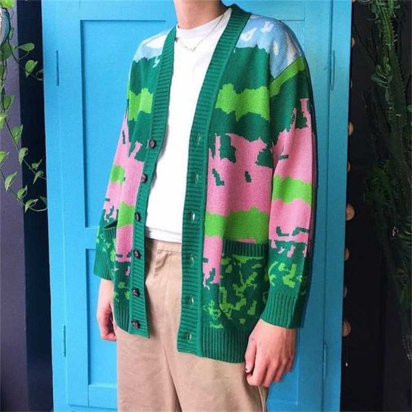 

autumn winter golf wang lanscape cardigan le fleur streetwear knit sweater coat green men/women tyler the creator jacket 211018, White;black