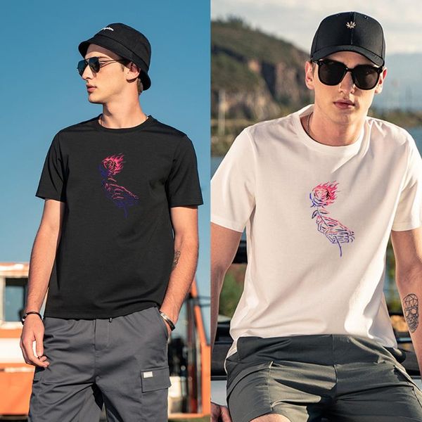 

men's t-shirts tshirt fashion printed t-shirt cotton rose gentleman shirt short-sleeved oversized, White;black