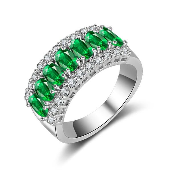 

wedding rings loredana fashionable straight row egg shaped bright green zircon set trend noble full of vitality for woman, Slivery;golden