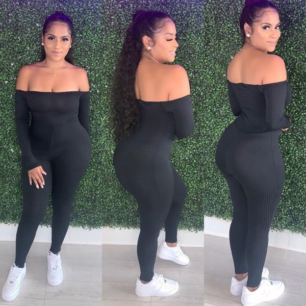 

women's jumpsuits & rompers 2021 woman jumpsuit fashion est slash neck long sleeve slim, Black;white