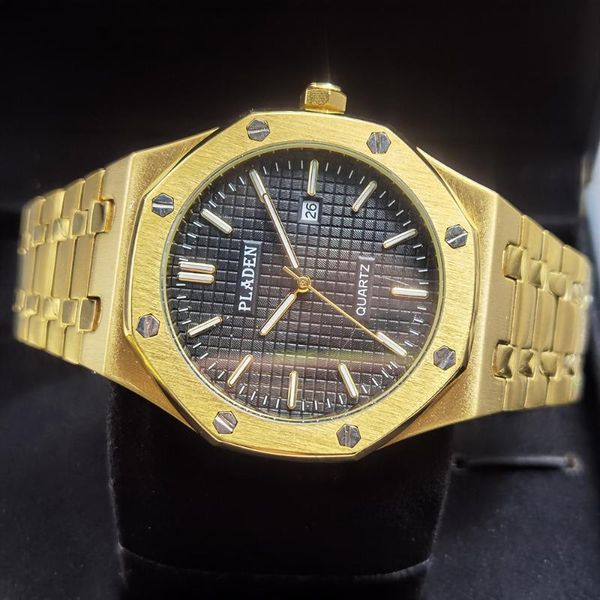 

wristwatches pladen gold british style men's wristwatch classic business outdoor sports gentleman watch relÃ³gio masculino calendar fash, Slivery;brown