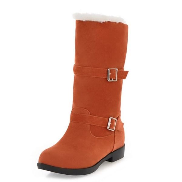 

women mid calf snow boots flats round toe shoes metal decoration winter warm boots women fashion footwear size 34-40, Black
