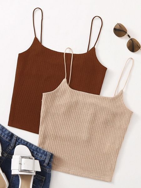 

2 pack rib-knit cami t4ye#, White