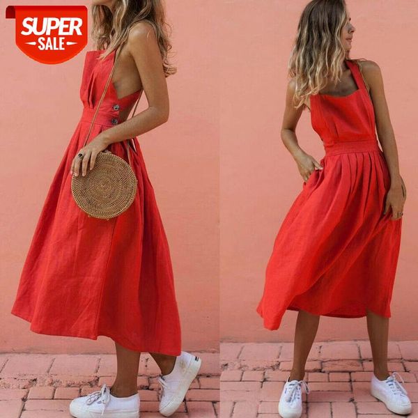 

2019 fashion women boho sleeveless strappy dress ladies casual high waist loose dress summer beach sundress #ce5o, Black;gray