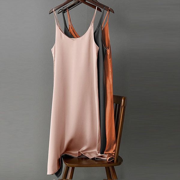

spring summer v neck womens dress satin party shiny sundress imitation silk vestidos c, Black;gray