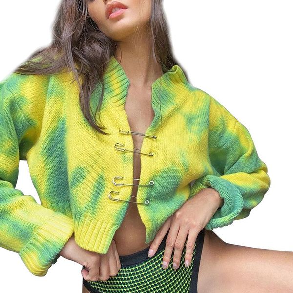 

women's knits & tees tie dye print sweater women cardigan full sleeve short knitted sweaters 2021 autumn loose fashion sweet y2k knitwe, White