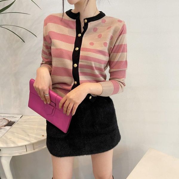 

women's knits & tees spring korean chic long sleeve sweater single breasted stripe casual patchwork knitter, White