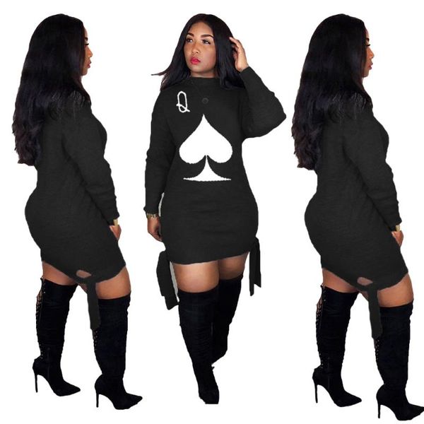 

casual dresses 1l164 autumn winter women solid dress poker print bandage vestidos plus size, Black;gray