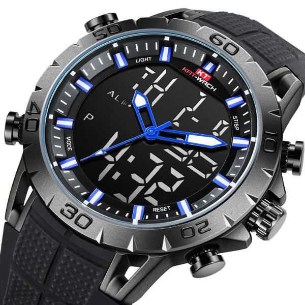

men rubber strap swim watches led digital alarm quartz watch waterproof 50m dual display clock relojes, Slivery;brown