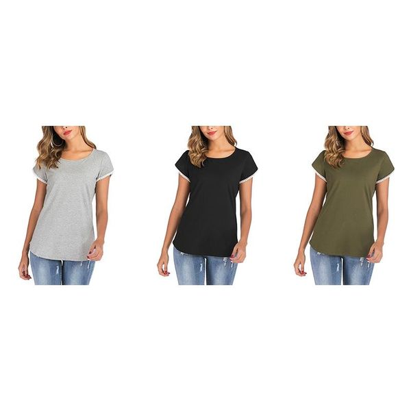 

women's t-shirt summer solid color round neck loose oversize short-sleeve casual shirt blouse pullover, White