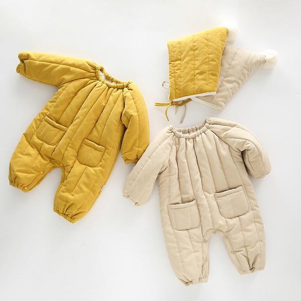 

jumpsuits winter thicken born romper hat set baby boys girls warm jumpsuit clothes for infant, Blue