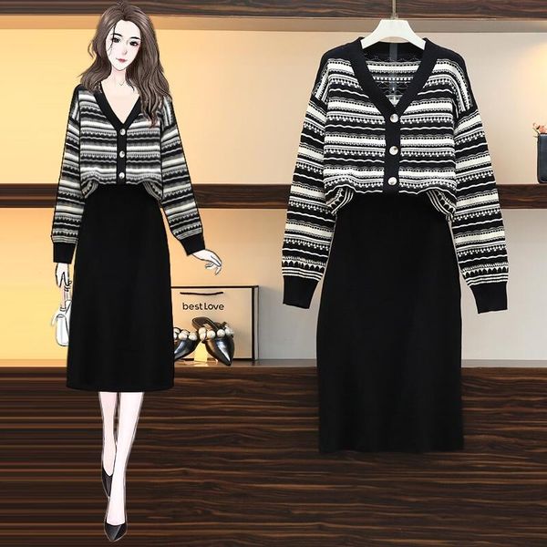 

casual dresses 2021 plus size women's autumn and winter loose christmas black & white v-neck pullover dress mid-length -4xl, Black;gray