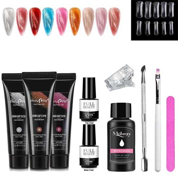 

nail art kits 9pcs/set poly extension gel cat eye builder nails design enhancement manicure kit salon easy diy at home