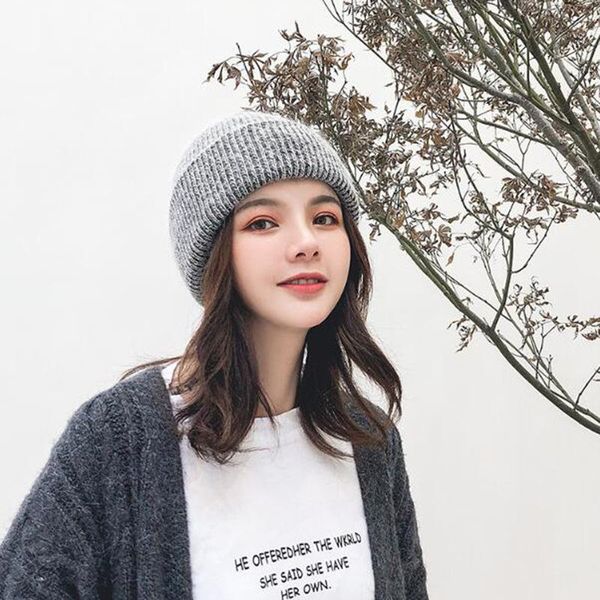 

beanie/skull caps 2021 winter hat real fur hats for women girls fashion warm beanie female solid cover head cap, Blue;gray