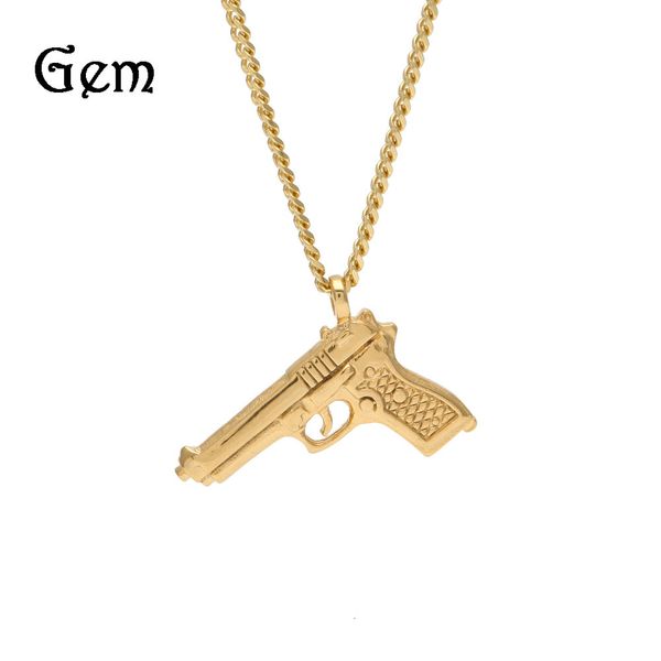 

new hip hop men's mini pistol pendant simple rifle shape stainless steel pendant gift, Silver