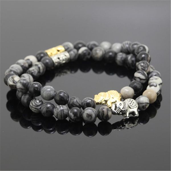 

charm bracelets 1pcs natural 6mm round network stone beads women bracelet beaded elephant girl as lucky gift, Golden;silver